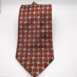 Trendy GENESIS Imported Silk Necktie Tie Rust Gray Geometric Square Jacquard